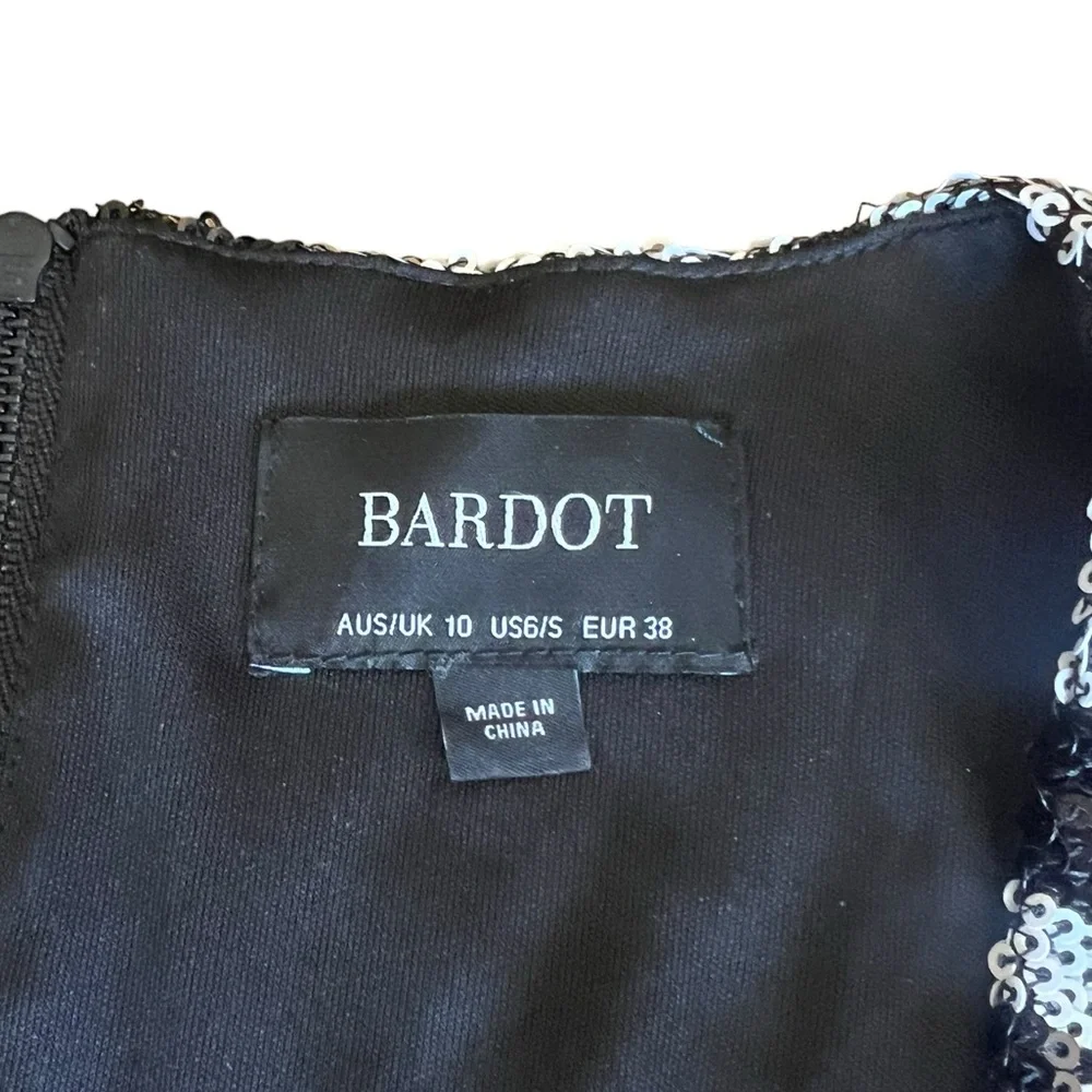 BARDOT Black White Zebra Sequined Ruched Mini Party Dress Size S/ 6 Long Sleeve